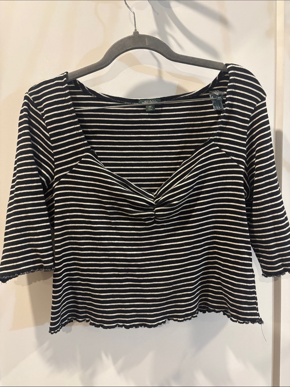 wild fable Black & White Striped Ruche-Front Crop Top